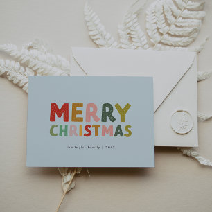 Cartes Pour Fêtes Annuelles CAROL Blue Cute Family Fun Joyeux Noël