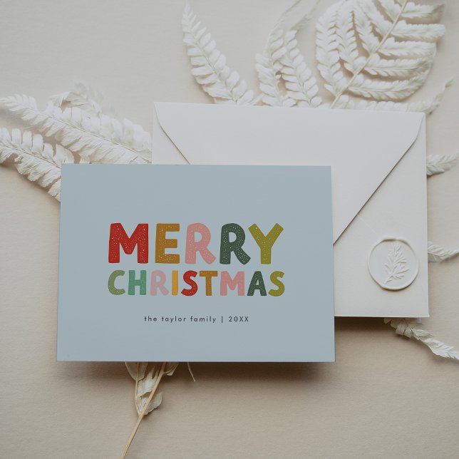 Cartes Pour Fêtes Annuelles CAROL Blue Cute Family Fun Joyeux Noël (CAROL Blue Cute Family Fun Merry Christmas Holiday Card)