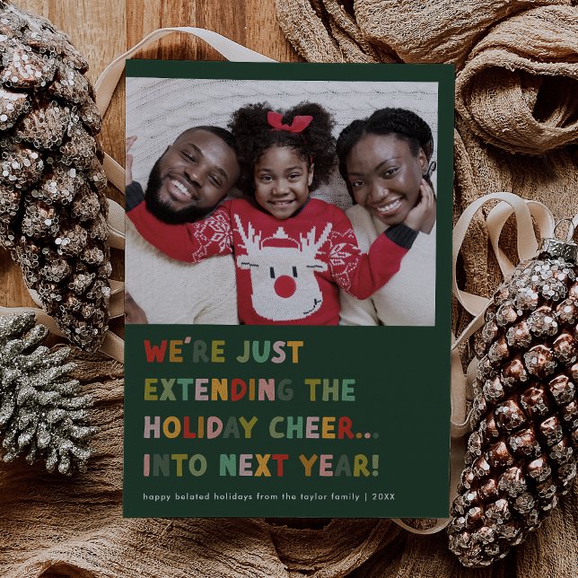 Cartes Pour Fêtes Annuelles CAROL Green Cute Fin Nouvel An Drôle Noël (CAROL Green Cute Late New Years Funny Christmas Holiday Card)