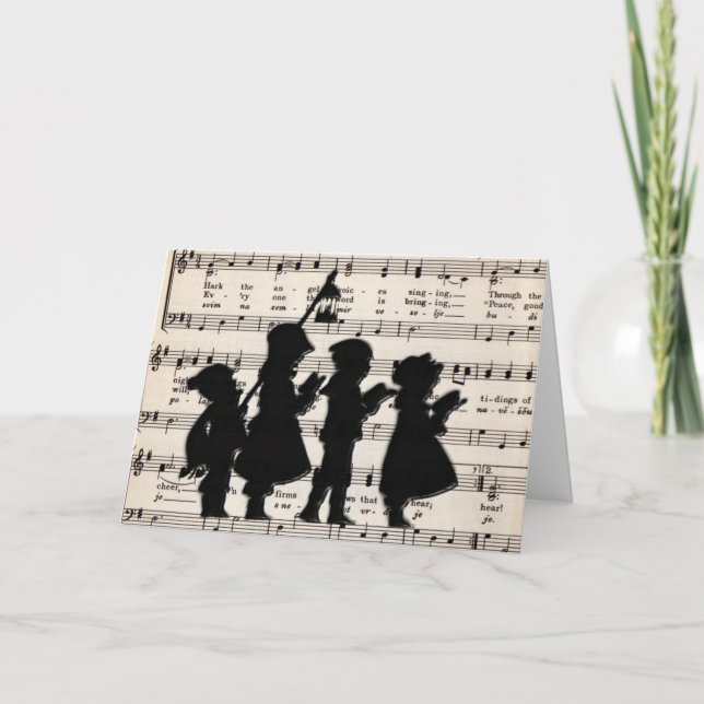 Cartes Pour Fêtes Annuelles Carolers d'enfants avec la musique de Noël (Devant)