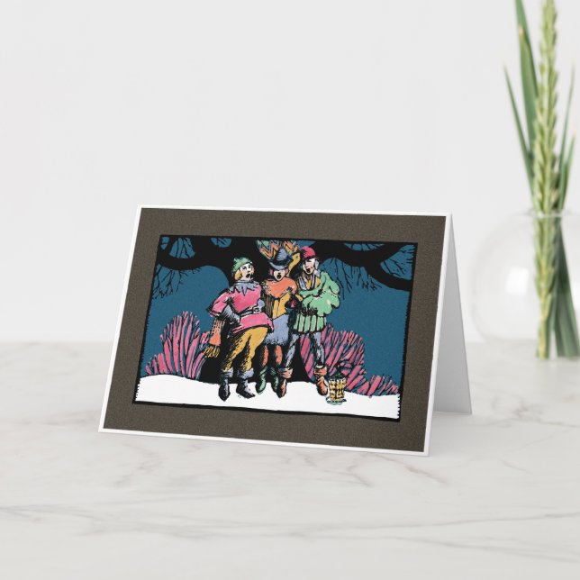 Cartes Pour Fêtes Annuelles Carolers médiévaux de Bois de graveur-Style (Devant)