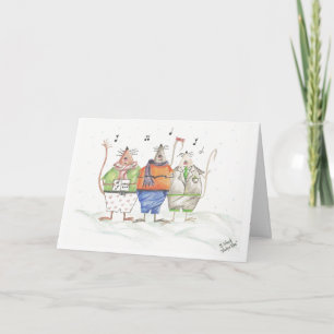Cartes Pour Fêtes Annuelles Caroling Mice Grey Card