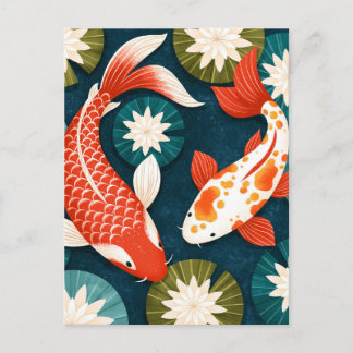 Cartes Pour Fêtes Annuelles Carpes Koi Japonaises Jardin Zen Fleurs de Lotus