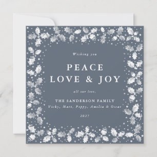 Cartes Pour Fêtes Annuelles Carré Bleu Main Imprimée Holly Peace Love + Joy