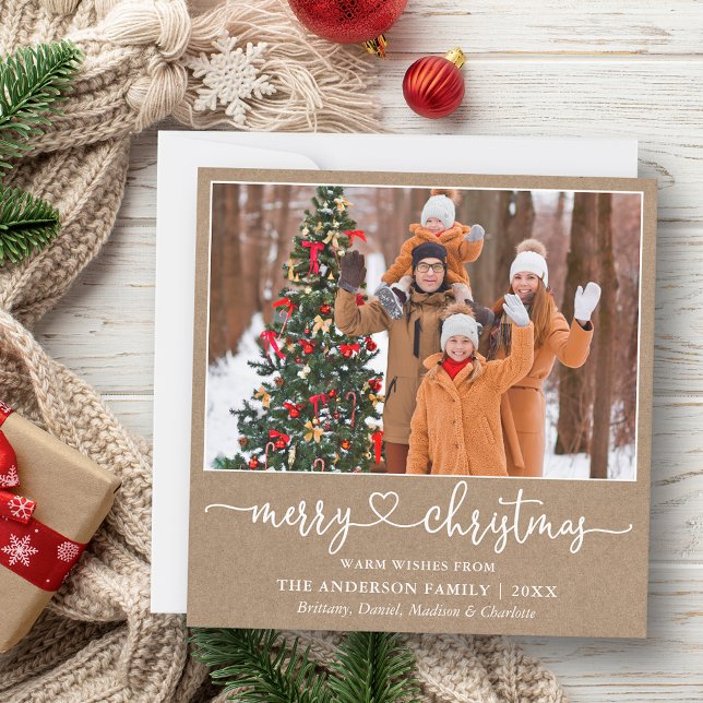 Cartes Pour Fêtes Annuelles Carré de Noël Kraft écriture cœur Calligraphie (Customize to add text to back of card.)