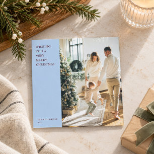 Cartes Pour Fêtes Annuelles Carré de photo de Noël minimaliste élégant bleu