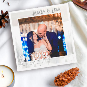 Cartes Pour Fêtes Annuelles Carré d'hiver blanc Photo Snowy Woodland Rabbit