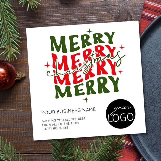 Cartes Pour Fêtes Annuelles Carré Joyeux Noël Script Logo d'entreprise (Logo branded merry christmas holiday card by Busy Business Bee)
