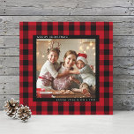 Cartes Pour Fêtes Annuelles Carré photo de Noël rouge et noir<br><div class="desc">Noël | Carte de carré photo de vacances sur un motif plaid de buffle rouge et noir.</div>
