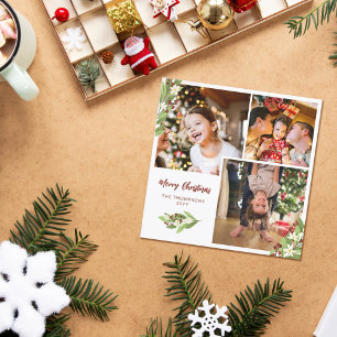 Cartes Pour Fêtes Annuelles Carré Red Berries Photo Collage Joyeux Noël