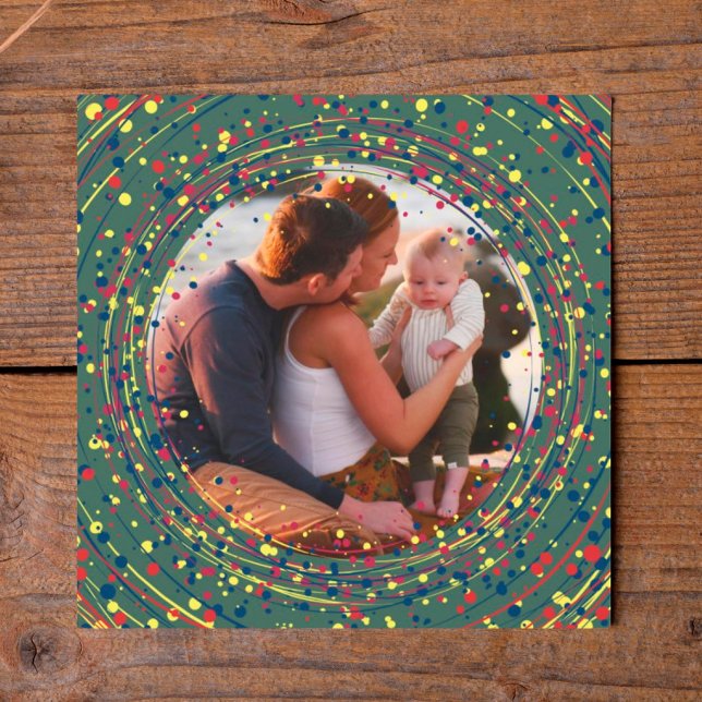 Cartes Pour Fêtes Annuelles Carré Rouge Vert Jaune Photo Joyeux Nouvel An (Créateur téléchargé)