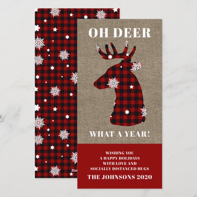 Cartes Pour Fêtes Annuelles Carreau à neige drôle Oh cerf (Devant / Derrière)
