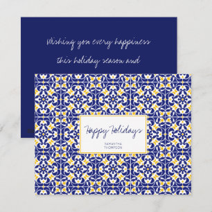 Cartes Pour Fêtes Annuelles Carreaux méditerranéens Motif bleu et jaune