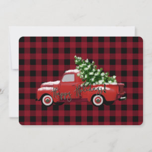 Cartes Pour Fêtes Annuelles Carreaux Rouge Noir Bûcheron   Camion Rouge Vintag
