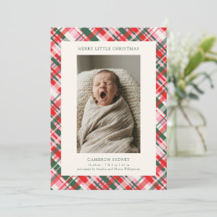Cartes Pour Fêtes Annuelles Carreaux Rouge Rose Vert Photo Bébé Premier Noël