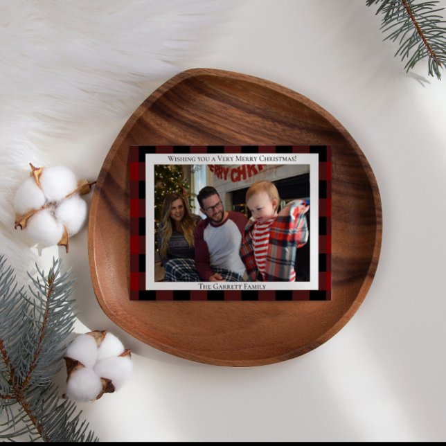 Cartes Pour Fêtes Annuelles Carreaux Rouges Ajoutez Votre Propre Image Noël (Créateur téléchargé)