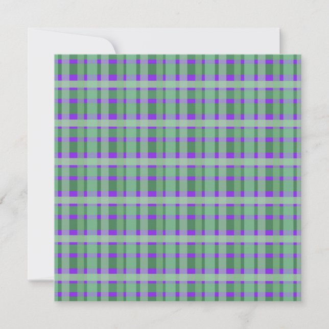 Cartes Pour Fêtes Annuelles Carreaux Vichy Tartan Bandes Vertes Sur Fond Viole (Devant)