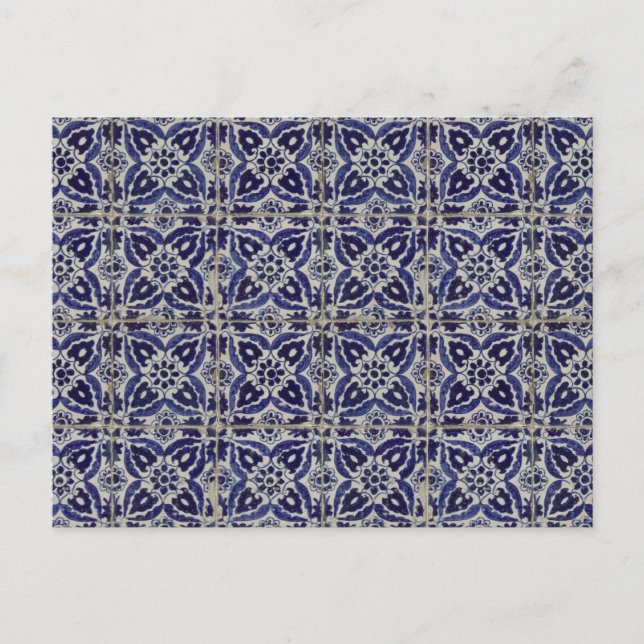 Cartes Pour Fêtes Annuelles Carrelage italien rustique Azulejo bleu blanc géom (Devant)