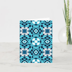 Cartes Pour Fêtes Annuelles Carrelage marocain floral, Indigo, bleu ciel et bl