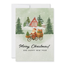 🌲Carte de Noël vintage – Père Noël à bicyclette