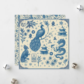 Cartes Pour Fêtes Annuelles Cartes de fêtes - Mahjong Toile - Plat Recto-Verso