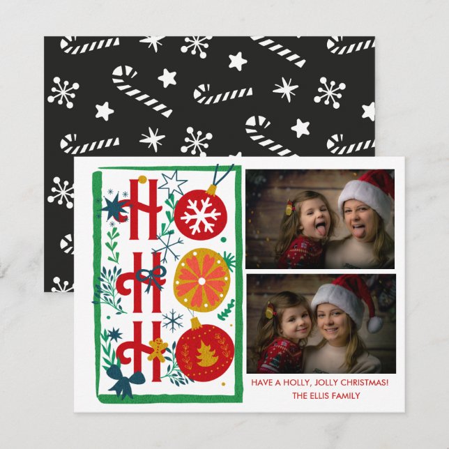 Cartes Pour Fêtes Annuelles Cartes de Noël Ho Ho Ho | Photo Fêtes  (Devant / Derrière)
