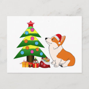 Cartes Pour Fêtes Annuelles Carton de Corgi de vacances avec arbre