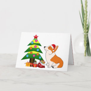 Cartes Pour Fêtes Annuelles Carton de Corgi de vacances avec arbre