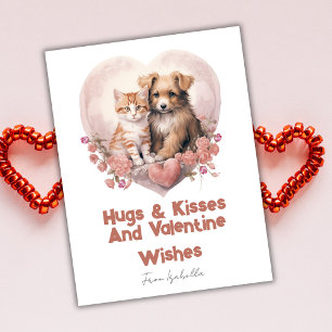 Cartes Pour Fêtes Annuelles Carton de la Saint-Valentin rose Chat Chien Câlins