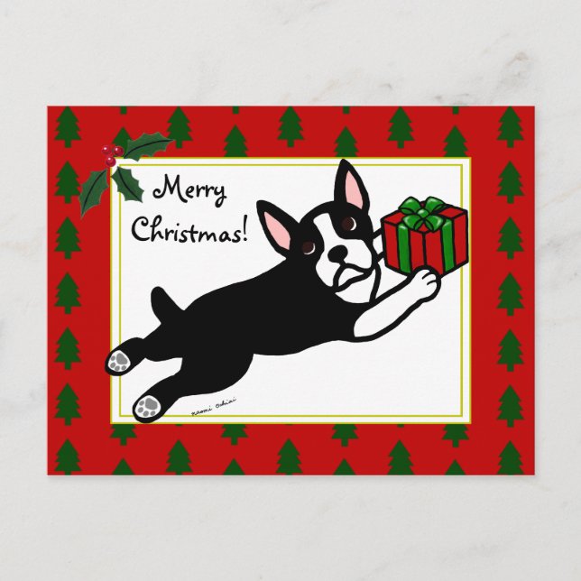 Cartes Pour Fêtes Annuelles Carton de Noël 2 de Boston Terrier (Devant)