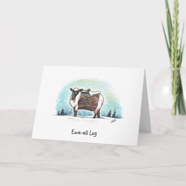 Cartes Pour Fêtes Annuelles Carton de Noël 'Ewe-ell Log' (Devant)