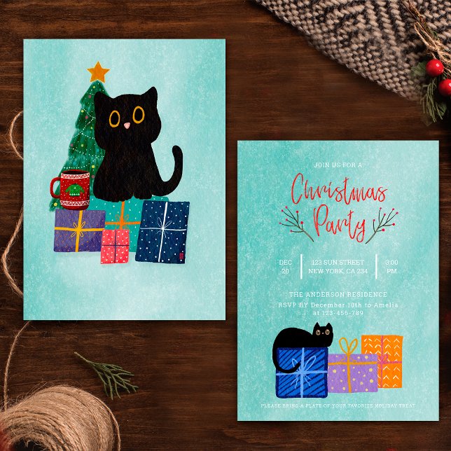 Cartes Pour Fêtes Annuelles Carton d'invitation à la fête de Noël Blue Coffee  (Créateur téléchargé)