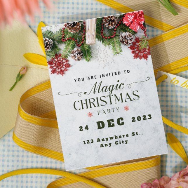 Cartes Pour Fêtes Annuelles Carton d'invitation à une fête de Noël vert beige  (Créateur téléchargé)