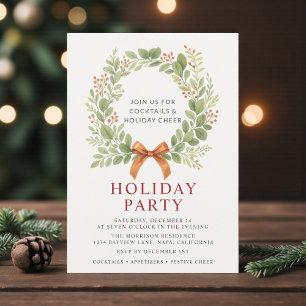 Cartes Pour Fêtes Annuelles Carton d'invitation pour fête de Noël Couronne de 