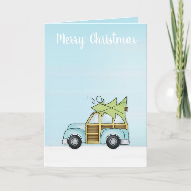 Cartes Pour Fêtes Annuelles Carton Whimsical Merry Blue Car Fun (Devant)