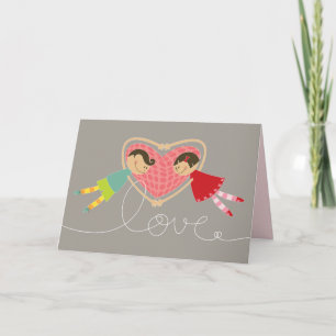 Cartes Pour Fêtes Annuelles Cartoon Boy & Girl tenant les mains dans l'amour V