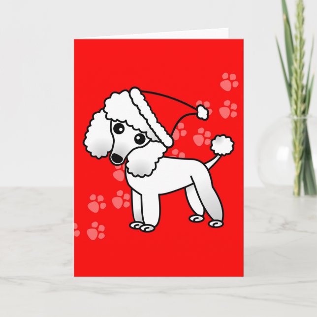 Cartes Pour Fêtes Annuelles Cartoon de caniche blanc mignon Santa Hat (Devant)