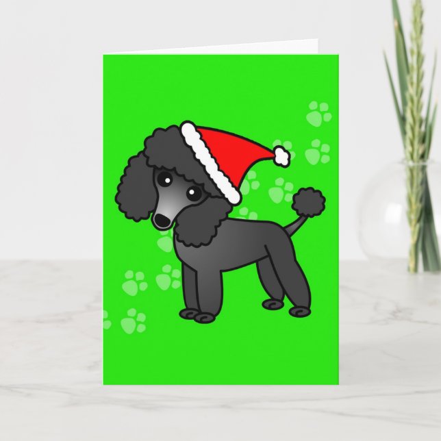 Cartes Pour Fêtes Annuelles Cartoon de caniche noir mignon Santa Hat (Devant)