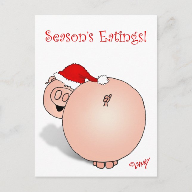 Cartes Pour Fêtes Annuelles Cartoon de cochon pour Bonnes Fêtes (Manges). (Devant)