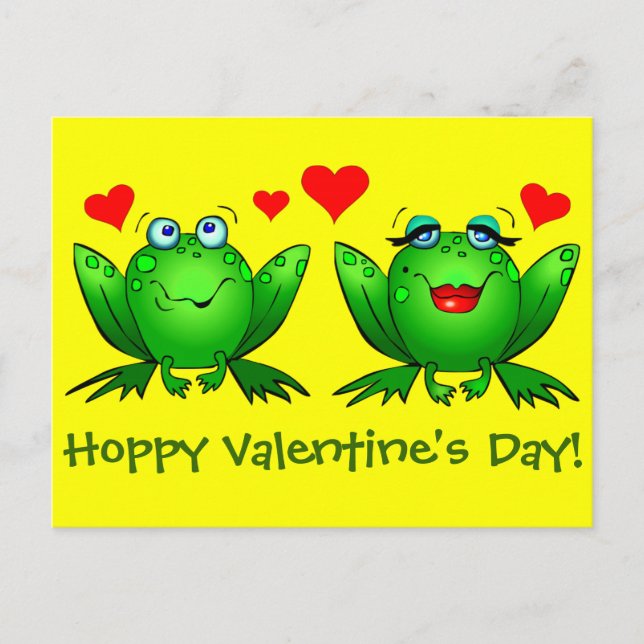 Cartes Pour Fêtes Annuelles Cartoon Happy Frogs Hoppy Valentines Day Jaune (Devant)