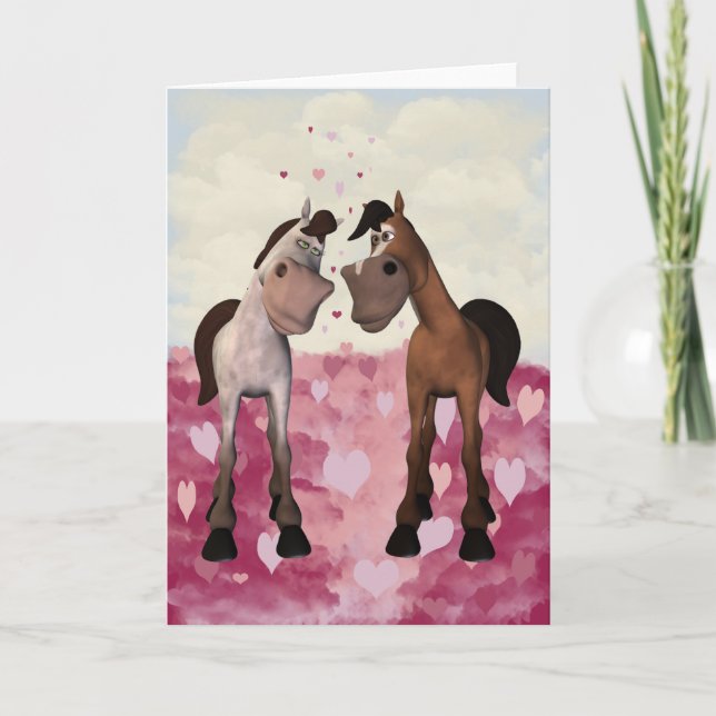 Cartes Pour Fêtes Annuelles Cartoon Horses Valentine's Card (Devant)