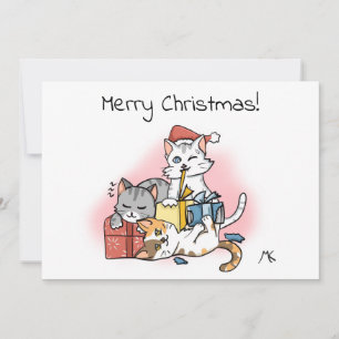 Cartes Pour Fêtes Annuelles Cartoon Kittens déballage Noël présents