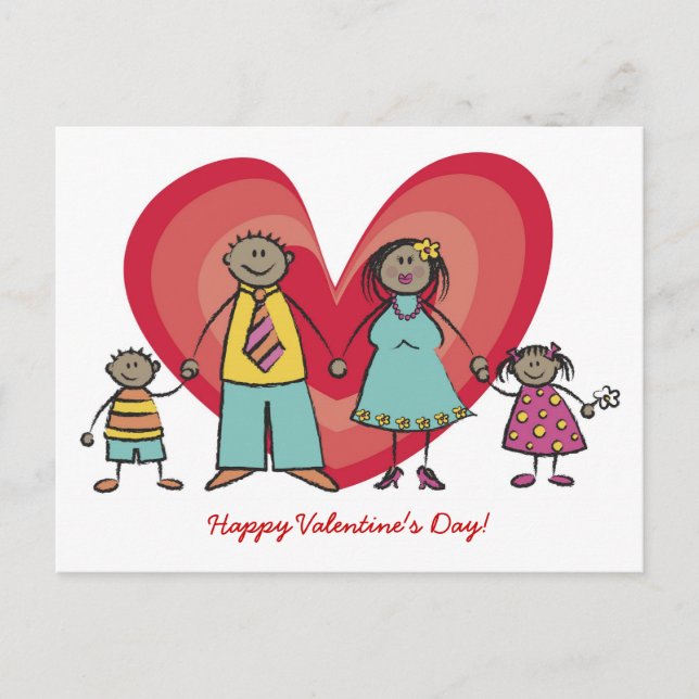 Cartes Pour Fêtes Annuelles Cartoon mignon amusant Happy Family Love Heart Val (Devant)