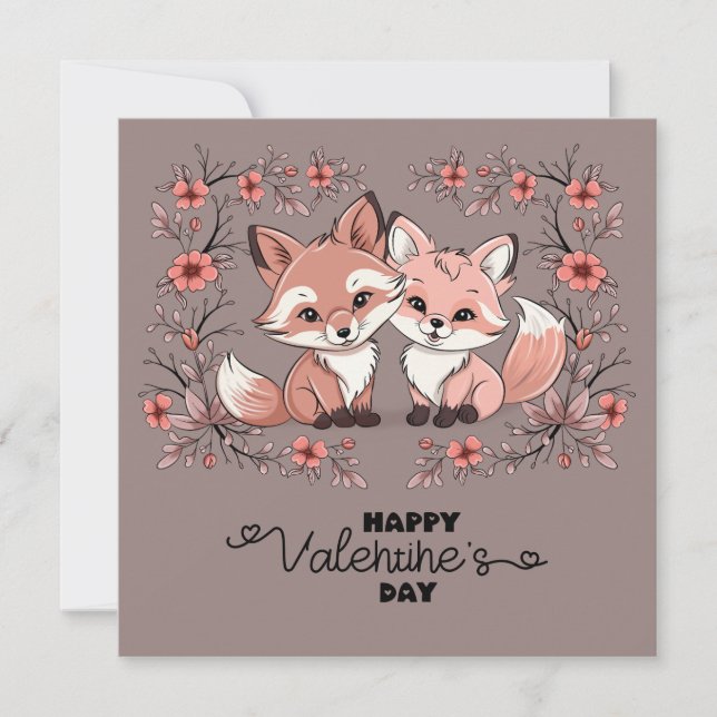 Cartes Pour Fêtes Annuelles Cartoon mignon Fox Amateurs Coeurs Saint Valentin (Devant)