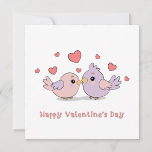 Cartes Pour Fêtes Annuelles Cartoon mignon Lovebirds rose Coeurs Saint-Valenti