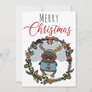 Cartes Pour Fêtes Annuelles Cartoon Nerd Pingouin joyeux Noël
