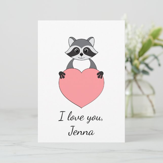 Cartes Pour Fêtes Annuelles Cartoon Raccoon amoureux Valentine (Debout devant)