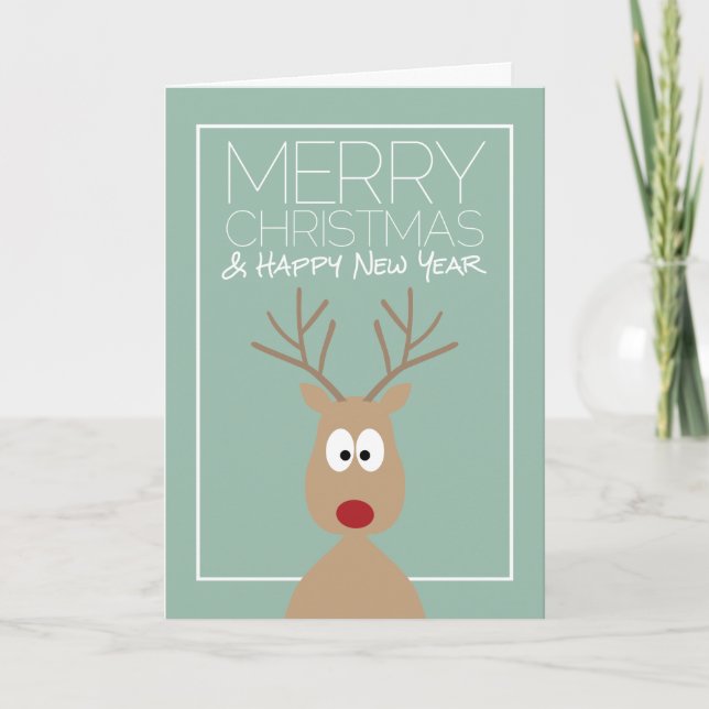 Cartes Pour Fêtes Annuelles Cartoon Reindeer avec joyeux voeux de Noël (Devant)