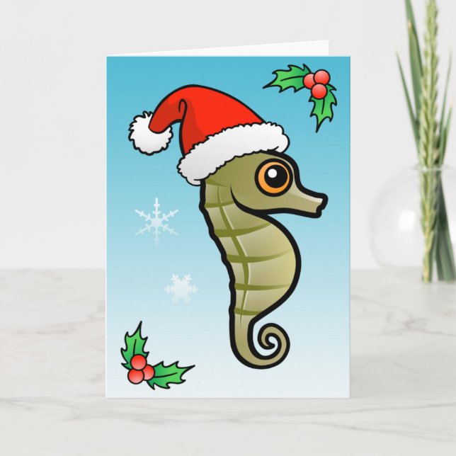 Cartes Pour Fêtes Annuelles Cartoon Seahorse Père Noël (Devant)