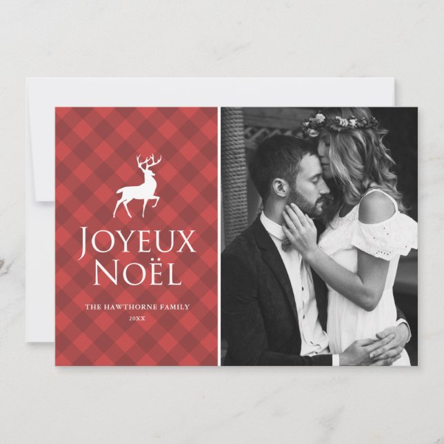 Cartes Pour Fêtes Annuelles Cartouche rouge classique avec Deer Joyeux Noël Ph (Devant)